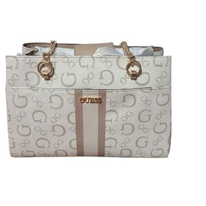Guess Beige Tote with Gold Chain Handles